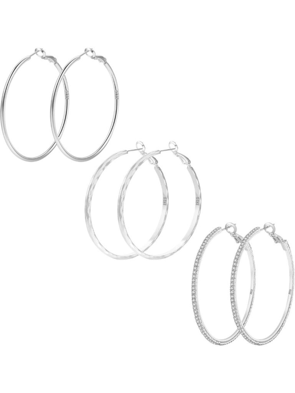 Sparkly 925 Sterling Silver Large Rhinestone Hoop Earrings - Cubic Zirconia